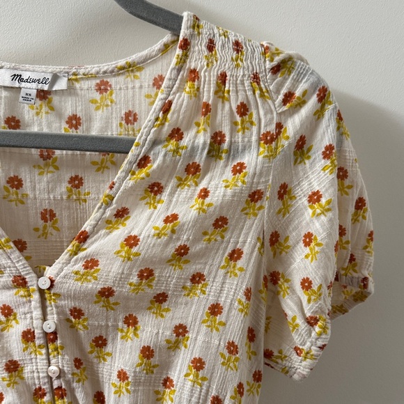 Madewell Cream Floral Button-Peplum Blouse with Yellow and Rust Flowers - Picture 2 of 4